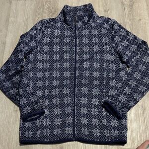 Navy Snow Flake Patterned Full-Zip Women's Hoodie